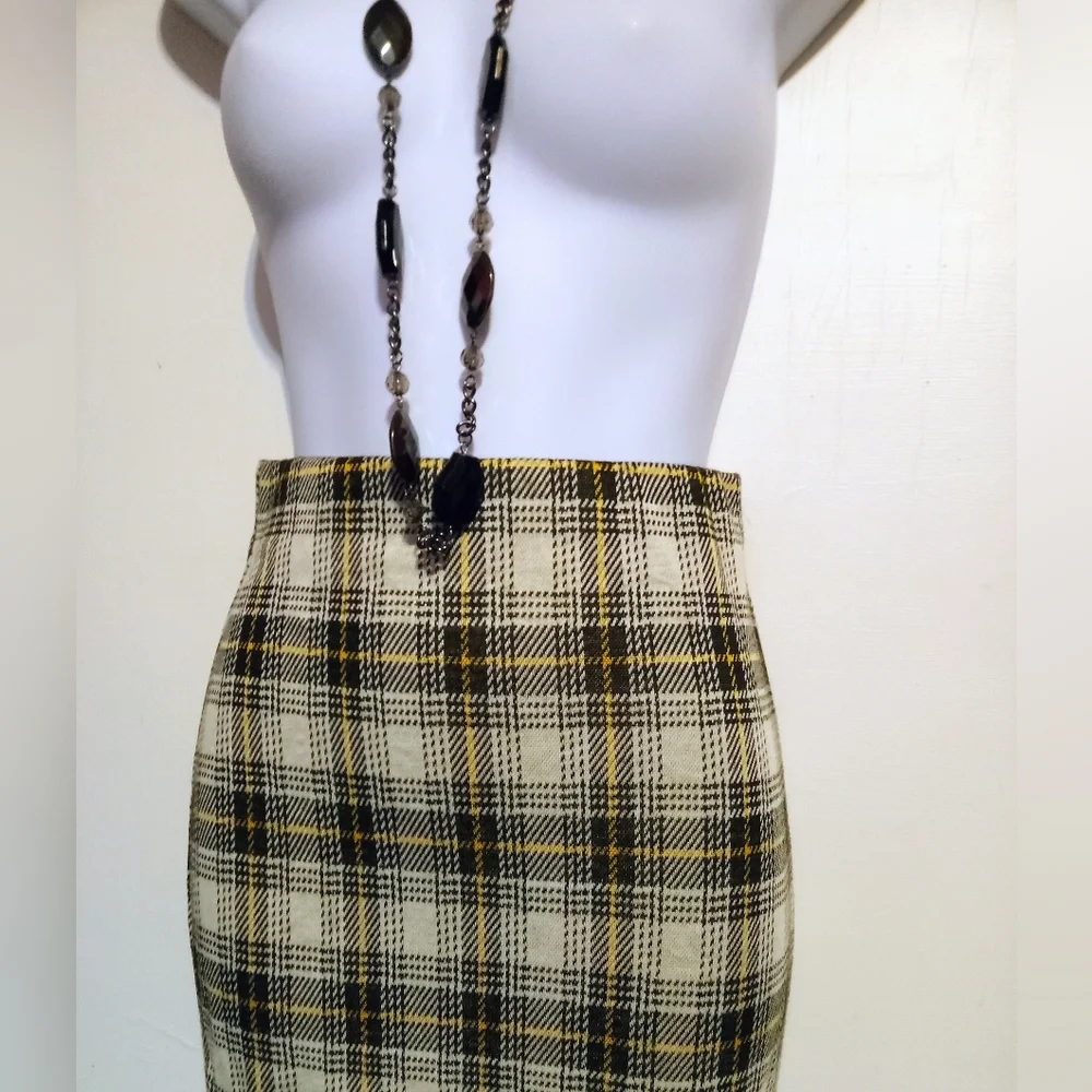 Elegant Yellow Plaid Bodycon Pencil Skirt Sz XXS